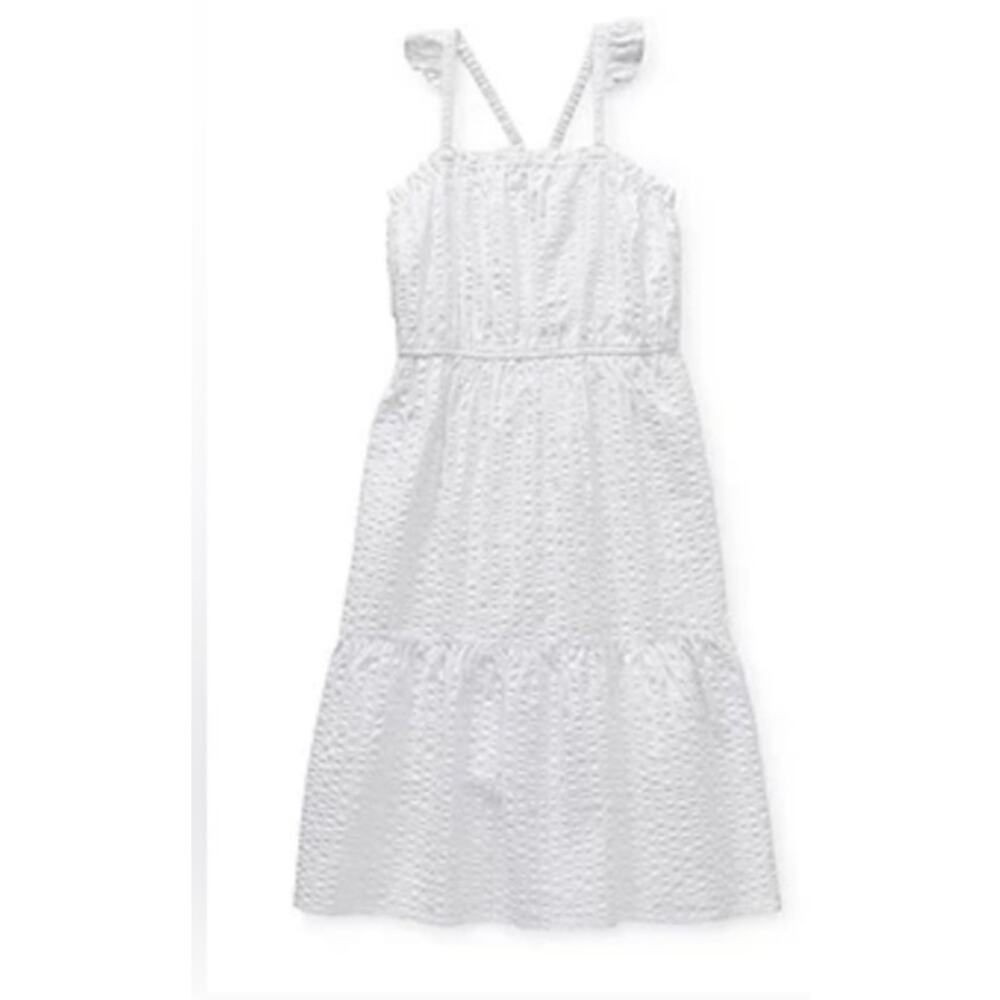 White Cotton Sundress Ruffle Strap Midi Dress Girls 7/8 Summer Classic
